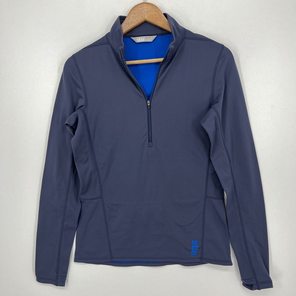 Stio Womens Navy Blue Royal Blue Fleece Lined Quarter Zip Pullover Top Size M
